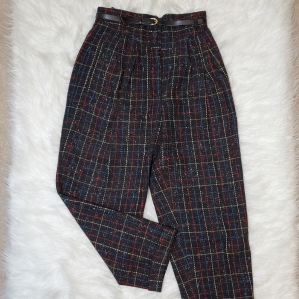 Vintage High Waist Wool Plaid Pants